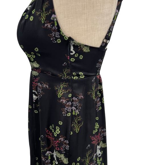 Urban Outfitters Mikayla Floral Midi Dress Cat Print Satin Black Size Small - Picture 10 of 15